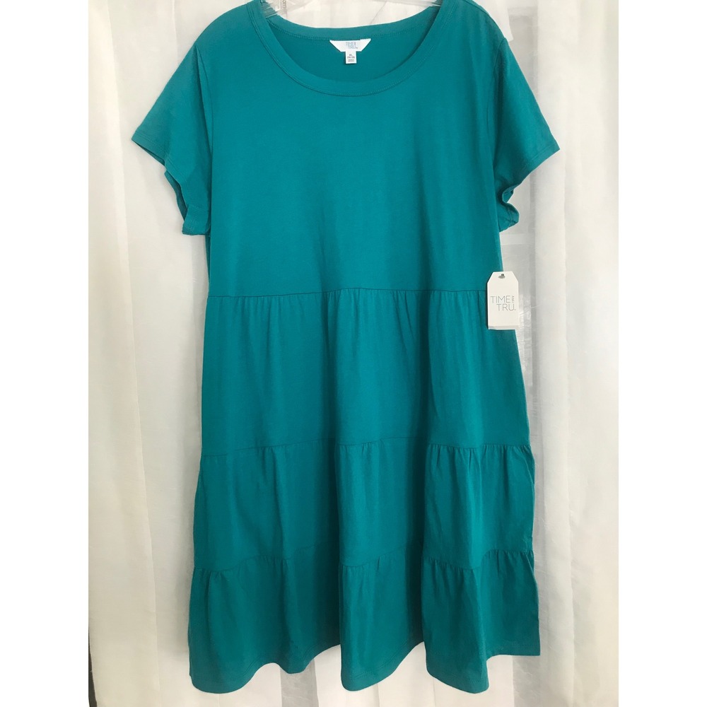 Time and Tru Teal Green Tiered T-Shirt Dress with Pockets XL 16-18 NWT‎